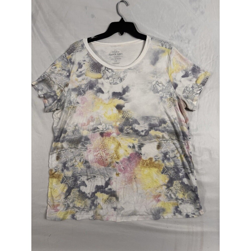 Torrid Super Soft Knit Top Size 2X Abstract Celestial Print Short Sleeve Tee